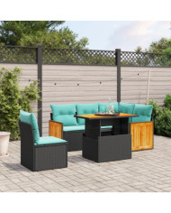 Salon de jardin 6 pcs avec coussins noir résine tressée | Mobilier & Déco