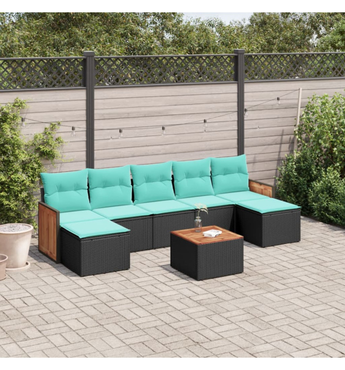 Salon de jardin 8 pcs avec coussins noir résine tressée | Mobilier & Déco