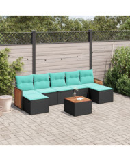 Salon de jardin 8 pcs avec coussins noir résine tressée | Mobilier & Déco