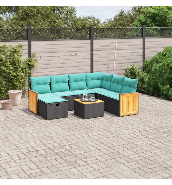 Salon de jardin 8 pcs avec coussins noir résine tressée | Mobilier & Déco