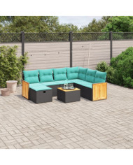 Salon de jardin 8 pcs avec coussins noir résine tressée | Mobilier & Déco