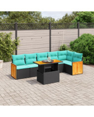 Salon de jardin 7 pcs avec coussins noir résine tressée | Mobilier & Déco