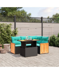 Salon de jardin 5 pcs avec coussins noir résine tressée | Mobilier & Déco