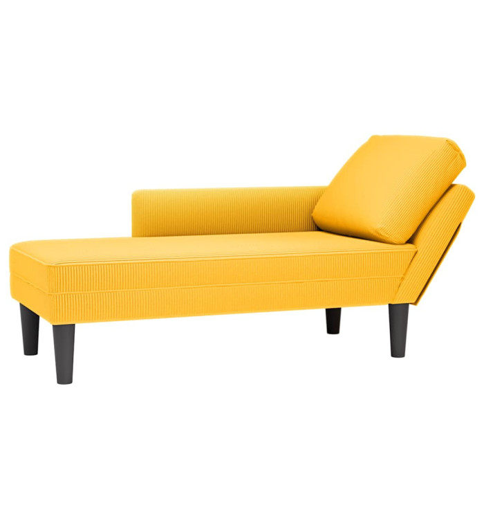 Chaise longue avec coussin jaune clair tissu en velours côtelé | Mobilier & Déco
