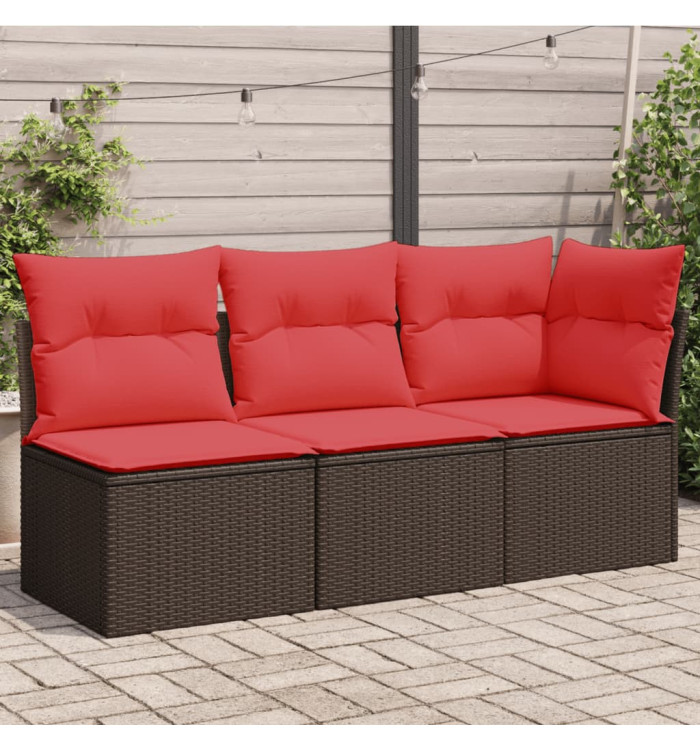 Canapé de jardin avec coussins 3 places brun résine tressée | Mobilier & Déco