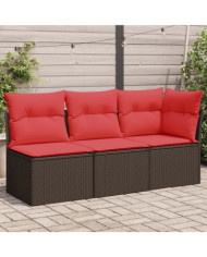 Canapé de jardin avec coussins 3 places brun résine tressée | Mobilier & Déco