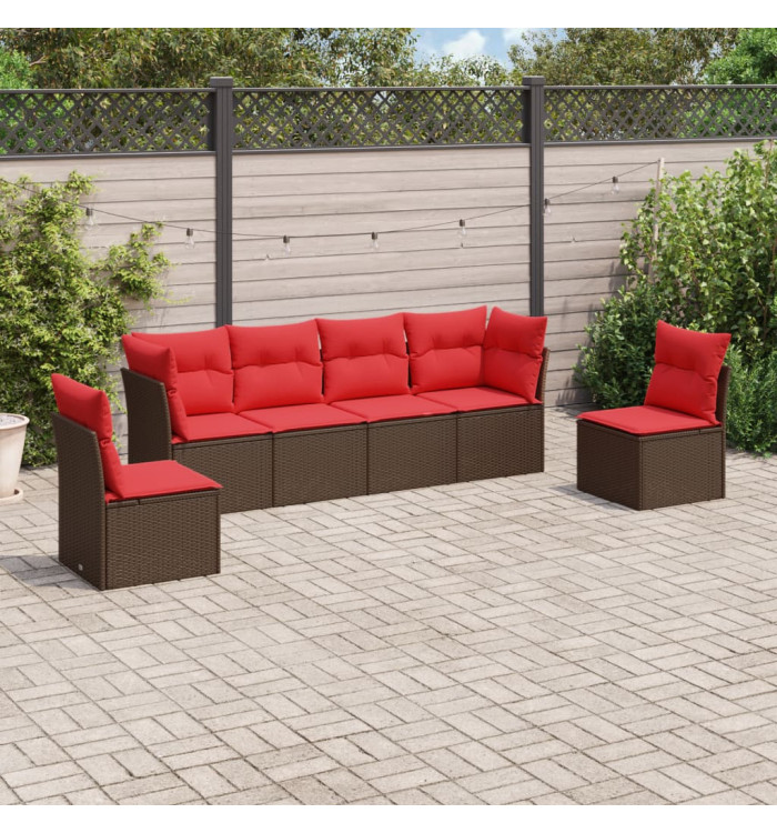 Salon de jardin 6 pcs avec coussins marron résine tressée | Mobilier & Déco