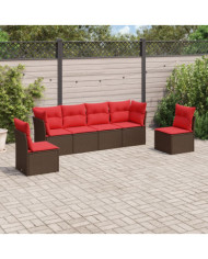 Salon de jardin 6 pcs avec coussins marron résine tressée | Mobilier & Déco