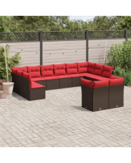 Salon de jardin avec coussins 12 pcs marron résine tressée | Mobilier & Déco