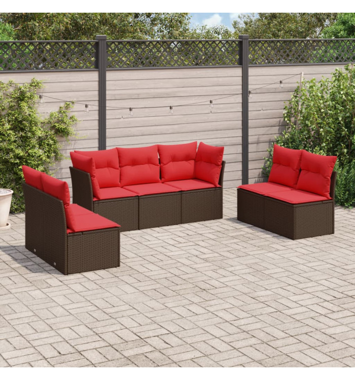 Salon de jardin avec coussins 7 pcs marron résine tressée | Mobilier & Déco