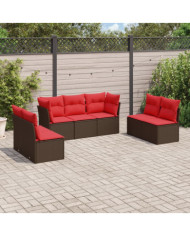 Salon de jardin avec coussins 7 pcs marron résine tressée | Mobilier & Déco
