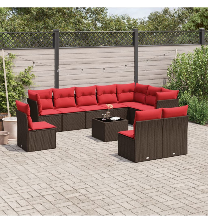 Salon de jardin et coussins 11 pcs marron résine tressée | Mobilier & Déco