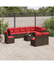 Salon de jardin et coussins 11 pcs marron résine tressée | Mobilier & Déco