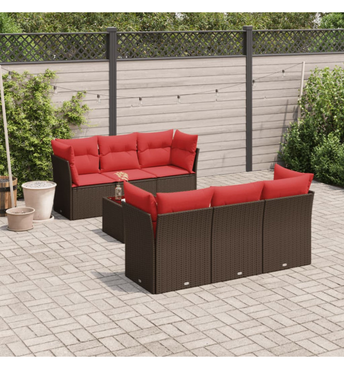Salon de jardin avec coussins 7 pcs marron résine tressée | Mobilier & Déco