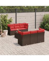 Salon de jardin avec coussins 7 pcs marron résine tressée | Mobilier & Déco