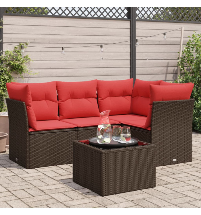 Salon de jardin avec coussins 5 pcs marron résine tressée | Mobilier & Déco