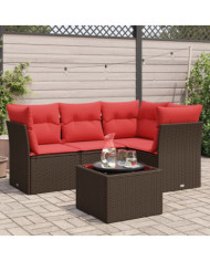 Salon de jardin avec coussins 5 pcs marron résine tressée | Mobilier & Déco