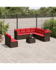 Salon de jardin 10 pcs avec coussins marron résine tressée | Mobilier & Déco