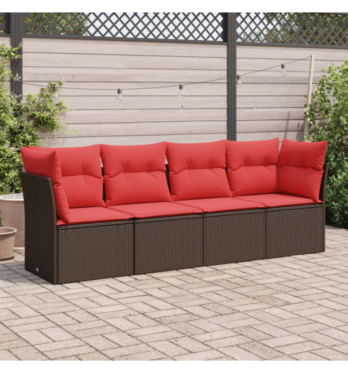 Salon de jardin 4 pcs avec coussins marron résine tressée | Mobilier & Déco