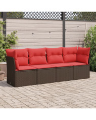 Salon de jardin 4 pcs avec coussins marron résine tressée | Mobilier & Déco