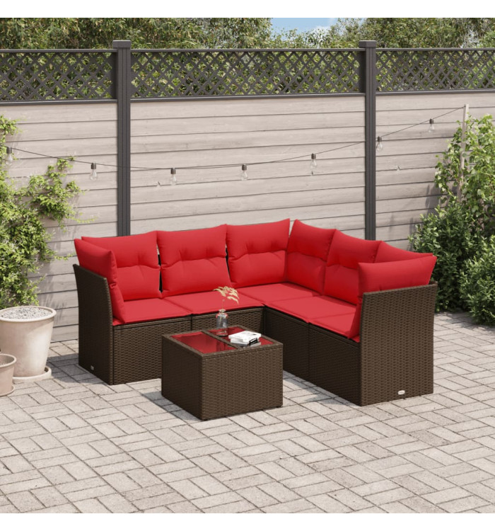 Salon de jardin 6 pcs avec coussins marron résine tressée | Mobilier & Déco