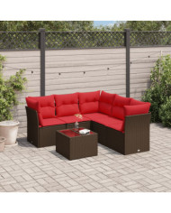 Salon de jardin 6 pcs avec coussins marron résine tressée | Mobilier & Déco