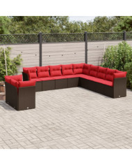 Salon de jardin et coussins 11 pcs marron résine tressée | Mobilier & Déco