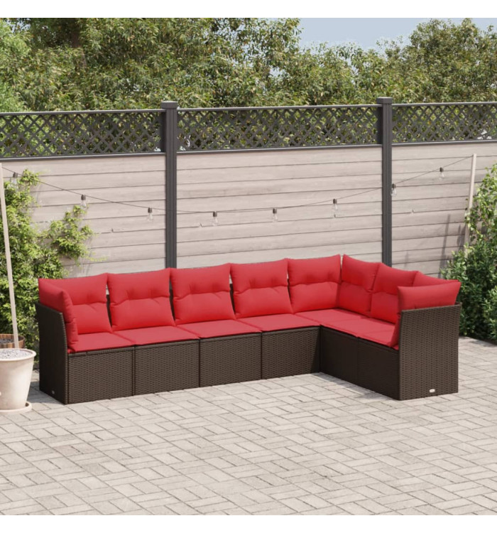 Salon de jardin avec coussins 7 pcs marron résine tressée | Mobilier & Déco