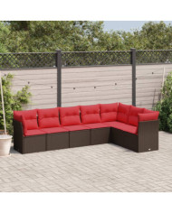 Salon de jardin avec coussins 7 pcs marron résine tressée | Mobilier & Déco