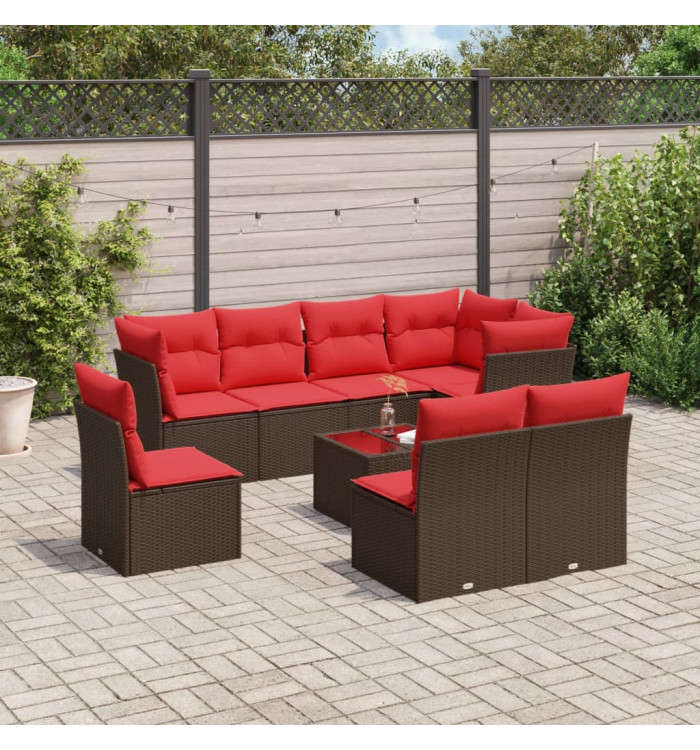Salon de jardin avec coussins 9 pcs marron résine tressée | Mobilier & Déco