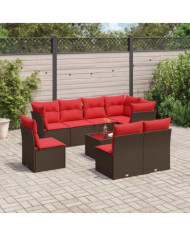 Salon de jardin avec coussins 9 pcs marron résine tressée | Mobilier & Déco