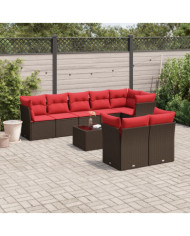 Salon de jardin avec coussins 9 pcs marron résine tressée | Mobilier & Déco