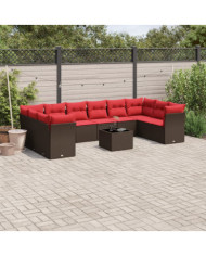 Salon de jardin et coussins 11 pcs marron résine tressée | Mobilier & Déco