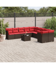 Salon de jardin et coussins 11 pcs marron résine tressée | Mobilier & Déco