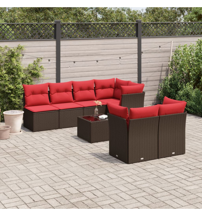 Salon de jardin 8 pcs avec coussins marron résine tressée | Mobilier & Déco