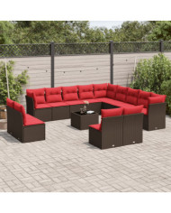 Salon de jardin avec coussins 14 pcs marron résine tressée | Mobilier & Déco
