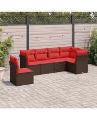 Salon de jardin 6 pcs avec coussins marron résine tressée | Mobilier & Déco