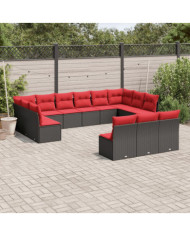 Salon de jardin avec coussins 13 pcs marron résine tressée | Mobilier & Déco