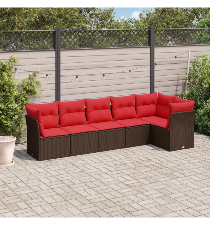 Salon de jardin 6 pcs avec coussins marron résine tressée | Mobilier & Déco