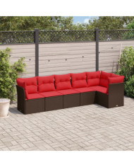 Salon de jardin 6 pcs avec coussins marron résine tressée | Mobilier & Déco