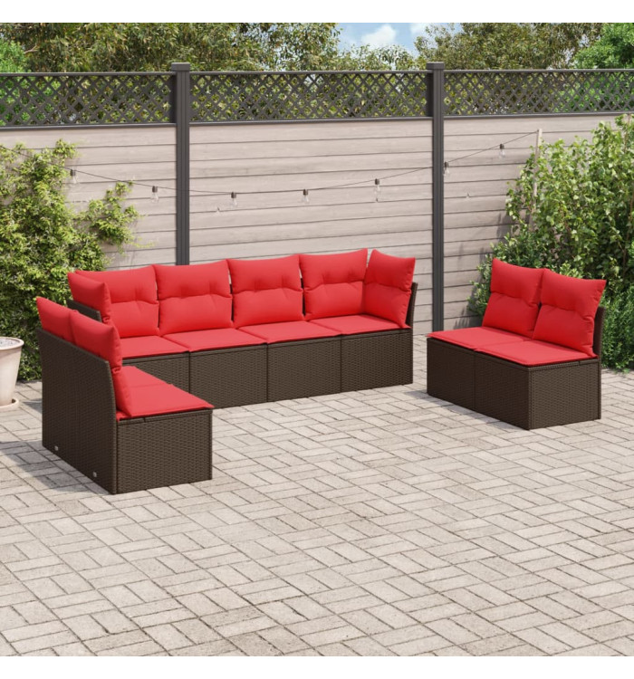 Salon de jardin 8 pcs avec coussins marron résine tressée | Mobilier & Déco