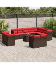 Salon de jardin avec coussins 13 pcs marron résine tressée | Mobilier & Déco