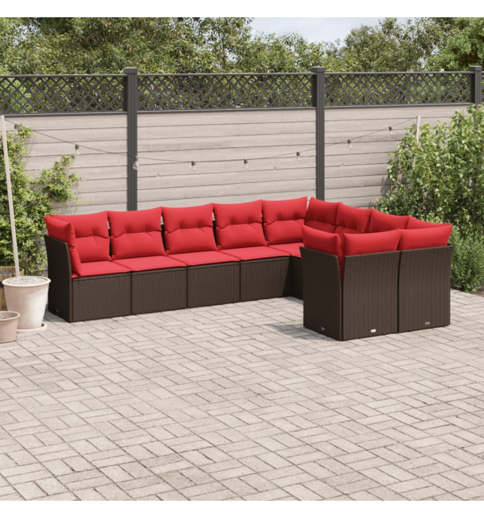 Salon de jardin avec coussins 9 pcs marron résine tressée | Mobilier & Déco