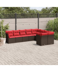 Salon de jardin avec coussins 9 pcs marron résine tressée | Mobilier & Déco