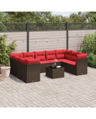 Salon de jardin 10 pcs avec coussins marron résine tressée | Mobilier & Déco