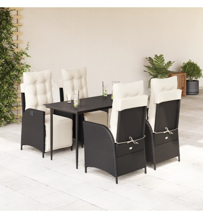 Ensemble à manger de jardin coussins 5pcs Noir Résine tressée | Mobilier & Déco