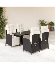 Ensemble à manger de jardin coussins 5pcs Noir Résine tressée | Mobilier & Déco