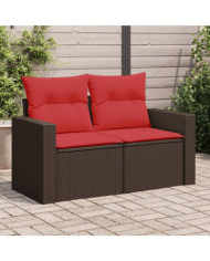 Canapé de jardin avec coussins 2 places marron résine tressée | Mobilier & Déco