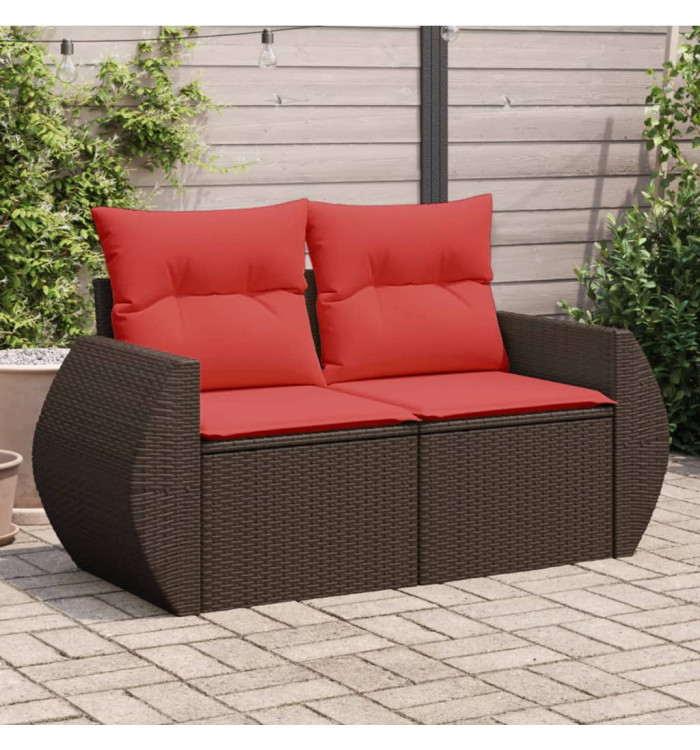 Canapé de jardin avec coussins 2 places marron résine tressée | Mobilier & Déco