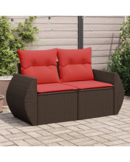 Canapé de jardin avec coussins 2 places marron résine tressée | Mobilier & Déco